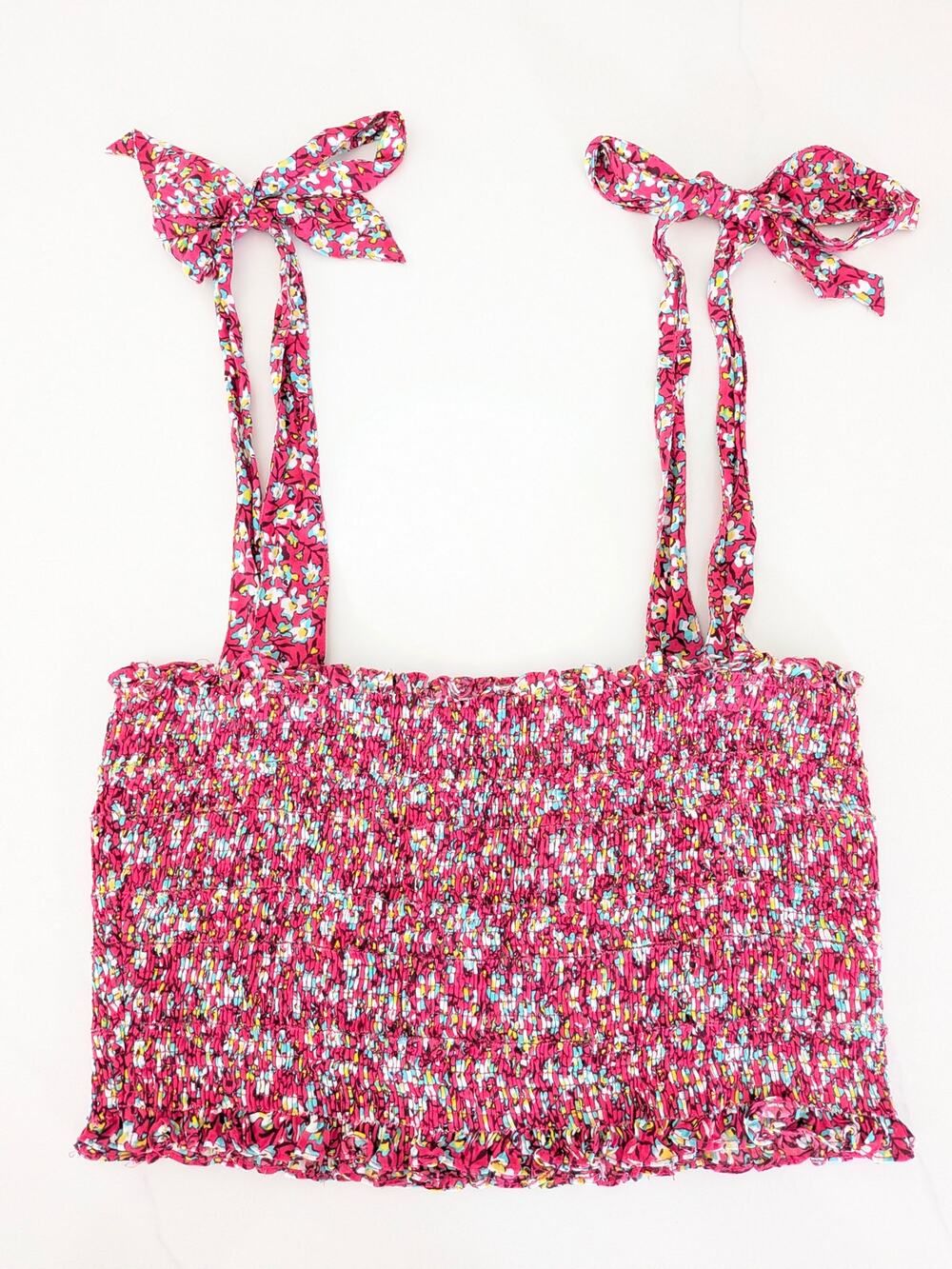 NWT Poupette St Barth Triny Top Pink Paquerette Floral Smocked Crop Top Medium